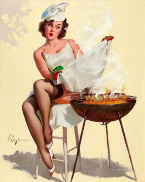 Elvgren Barbecutie Rare Treat 1964 pin up Oil Paintings